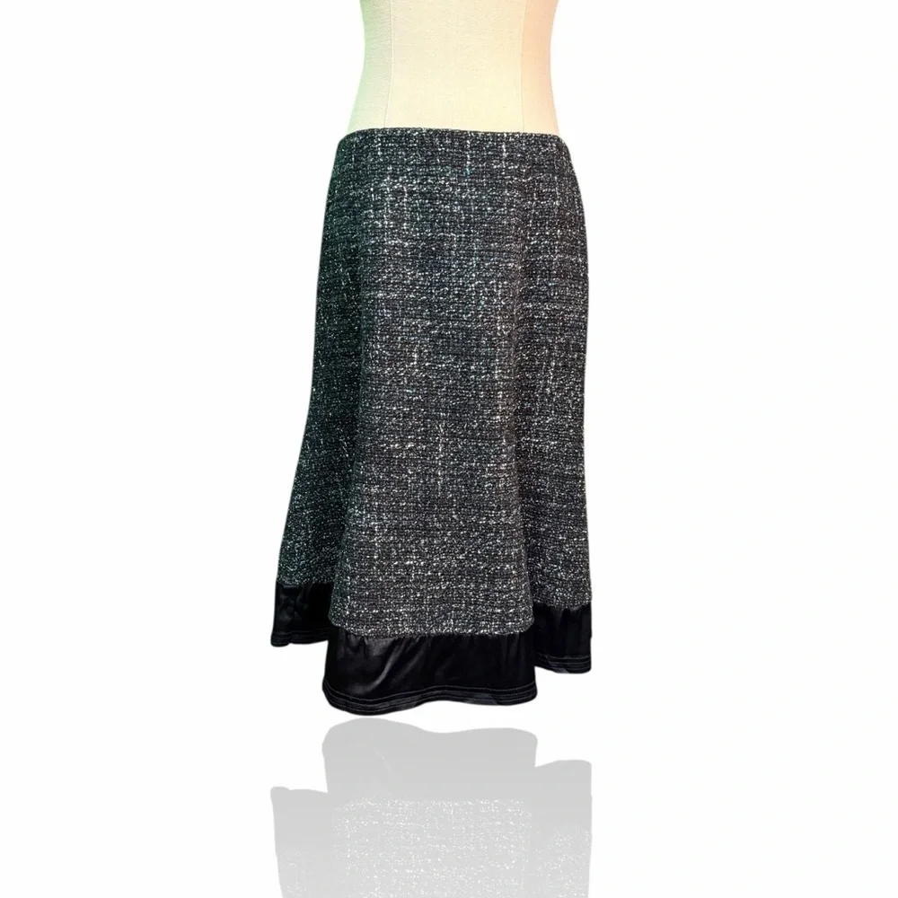 Nanette Lepore Vintage Navy Blue Wool-Blend Tweed Tulip Hem Skirt w/ Satin Trim